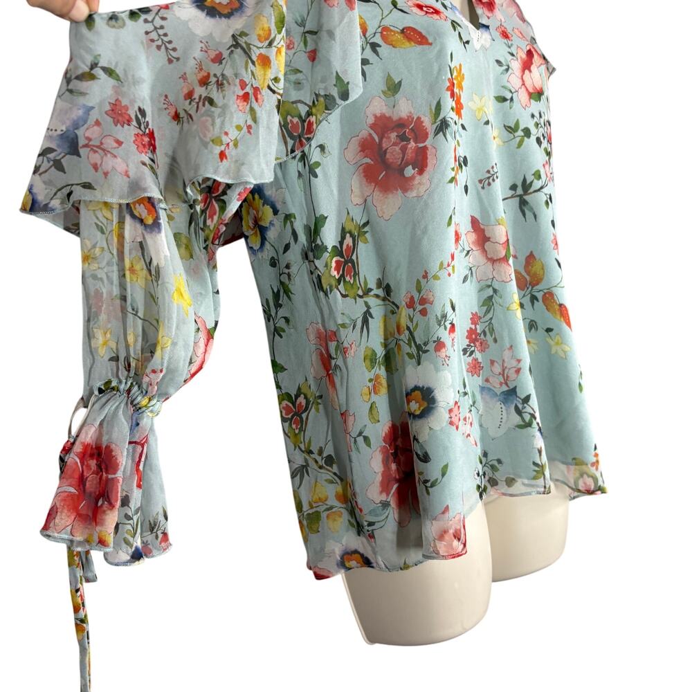 Alice + Olivia Silk Blayne Peasant Top Floral Off Shoulder Casual Flowy - M - Picture 4 of 8